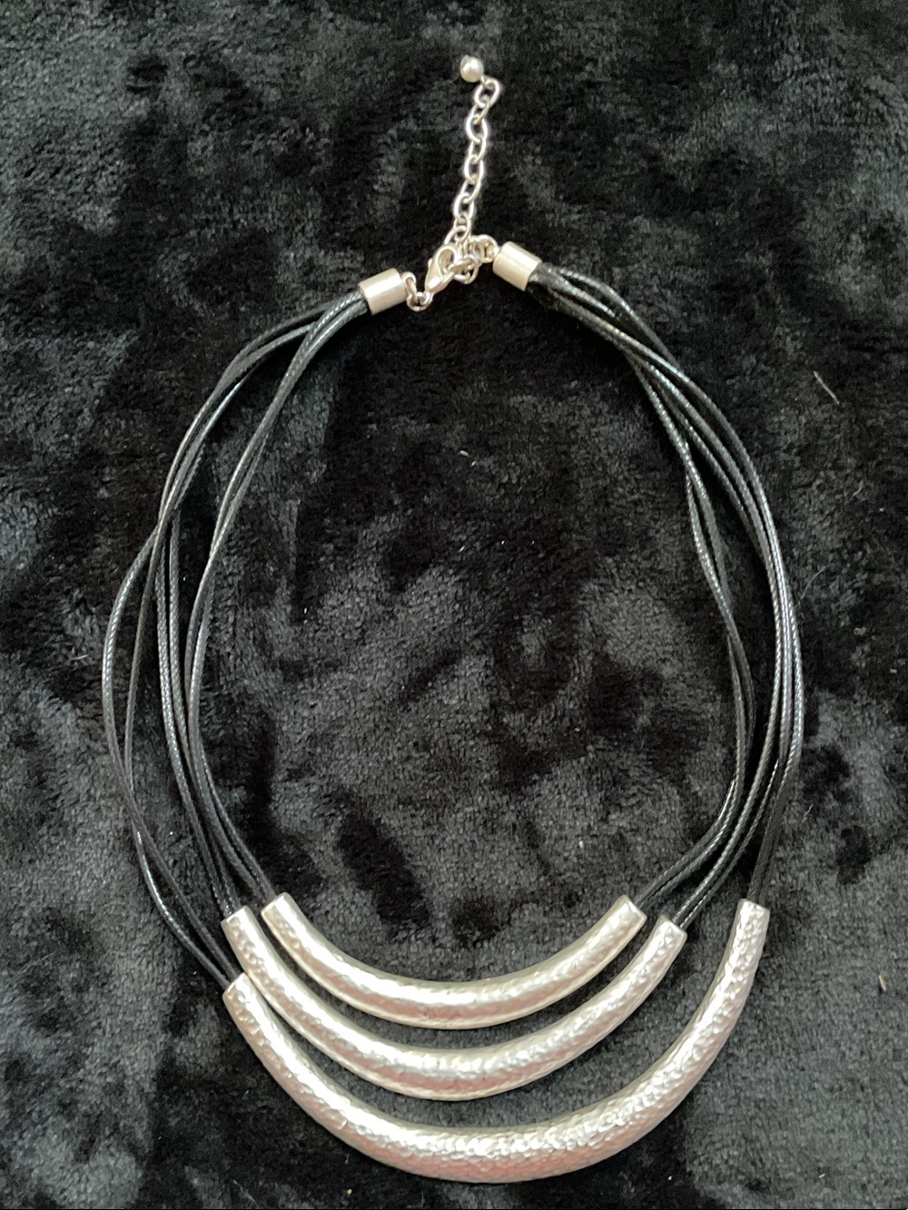 Silver-Tone Hammered Curve Multi-Strand Necklace - Black